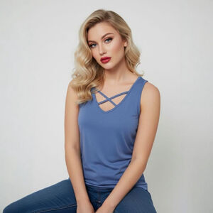 Hot Kiss Medium Blue Criss Cross V-neck Tank Top